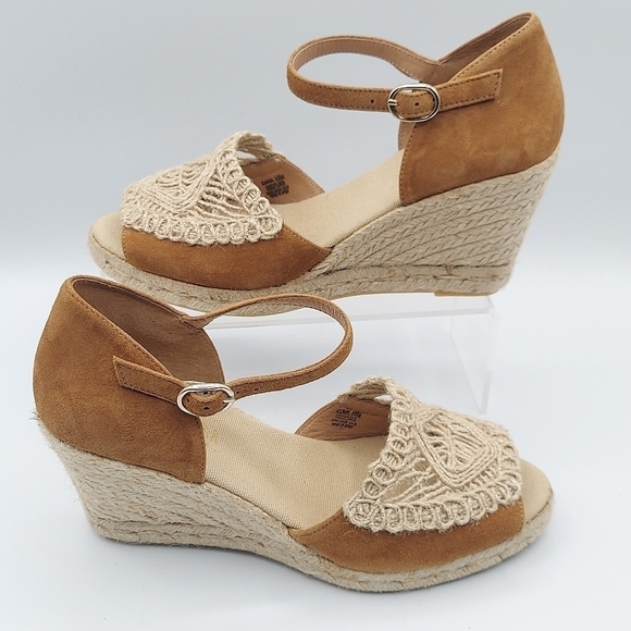 CONCHISA Carol Zaffron Brown Suede Woven Raffia Sandals Made In Spain Size 39 - Picture 2 of 10